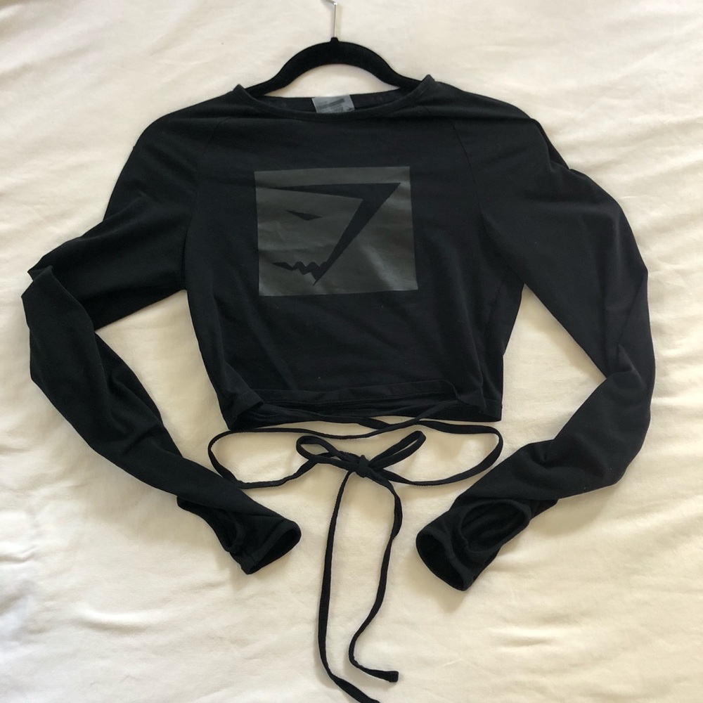 Gymshark Blackout Long Sleeve Ribbon Crop Top